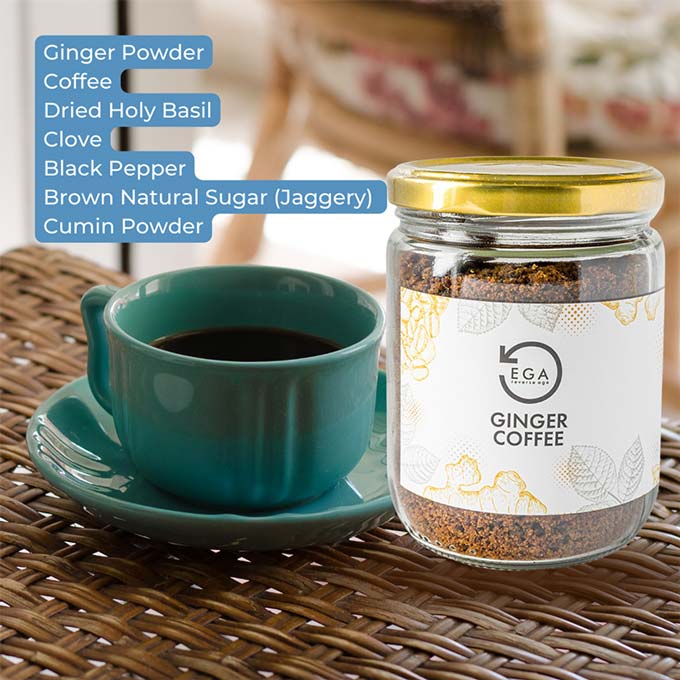 ginger coffee with basil, clove, black pepper, brown sugar, cumin